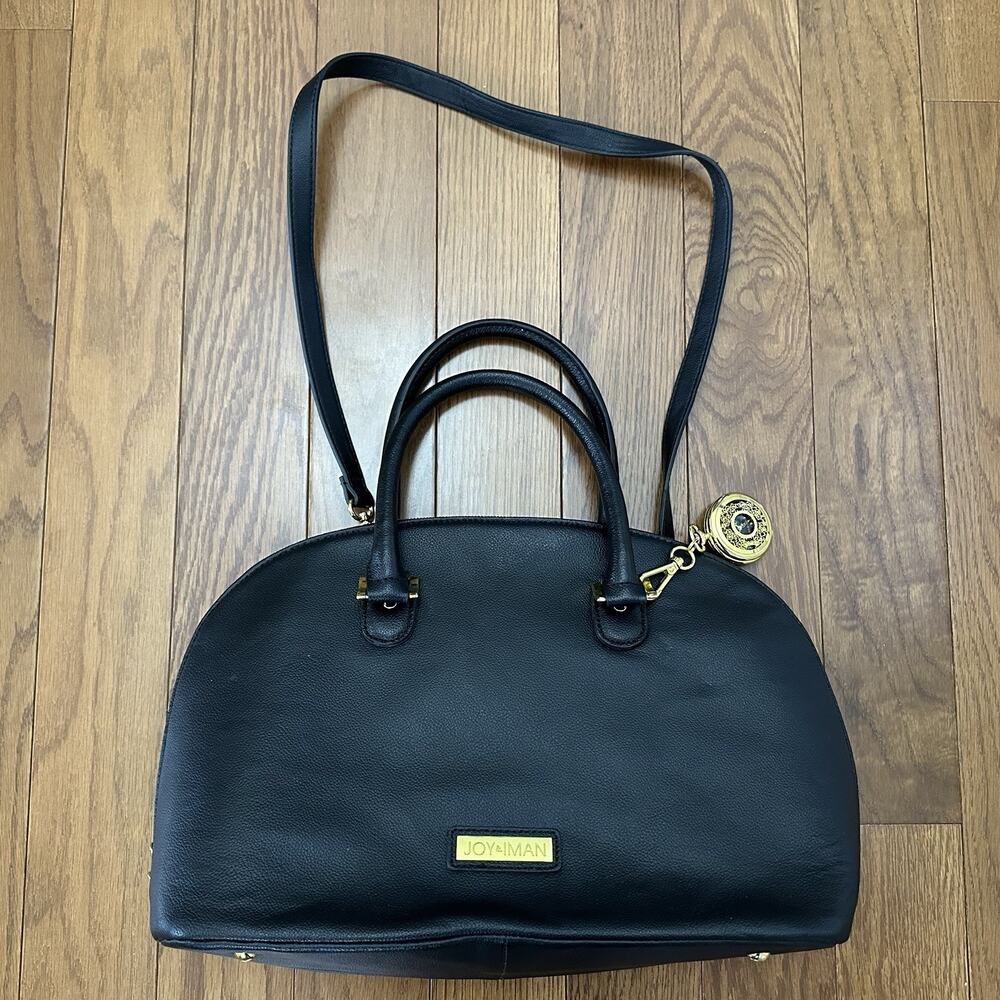 Joy & Iman Black Pebble Leather Domed Satchel Crossbody Bag Zip Around Watch‎